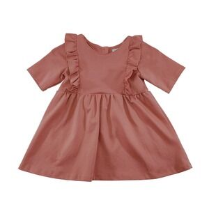 Tahari Girls Dusty Pink Ruffle Fit & Flare‎ Dress Size M 7/8 Short Sleeve NWOT